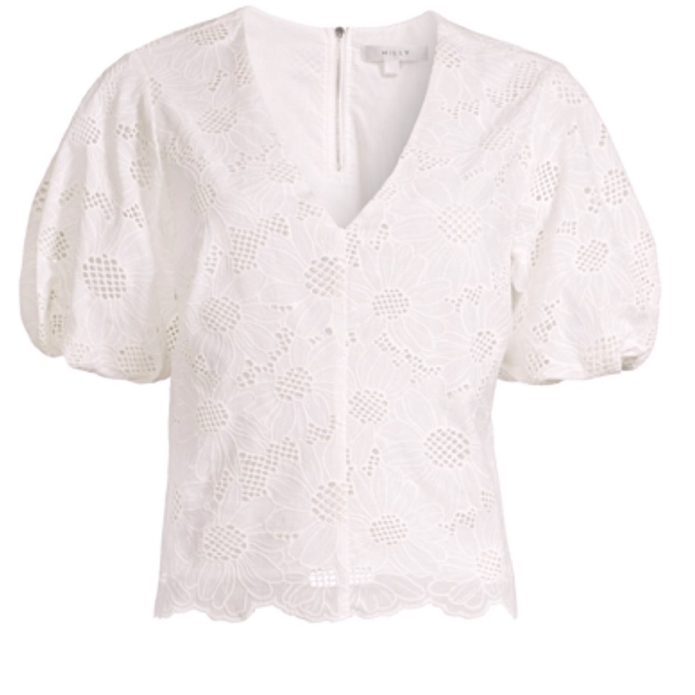 Milly Cotton Eyelet Embroidered Top Ladies Large